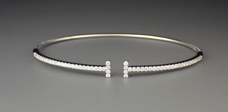 Diamond and 14k white gold T-bar bracelet