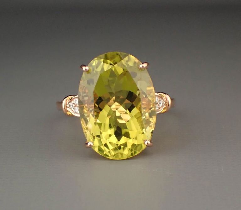 Lemon quartz, diamond and 14k rose gold ring