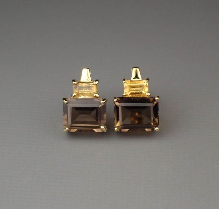 Smoky quartz, citrine and 14k gold ear studs
