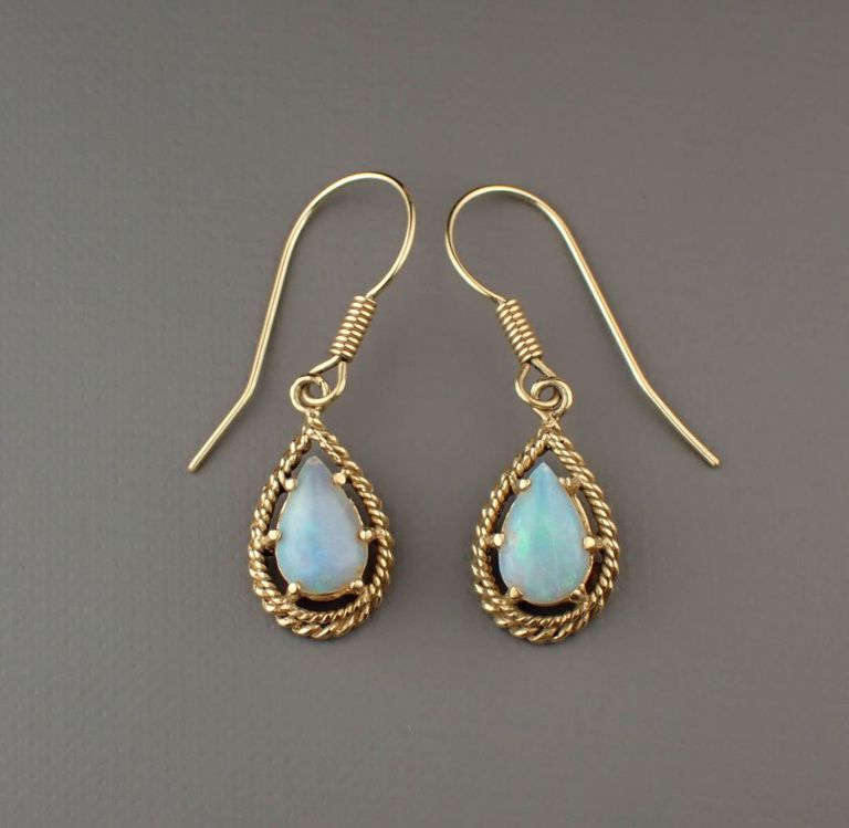 14k yellow gold opal dangle earrings