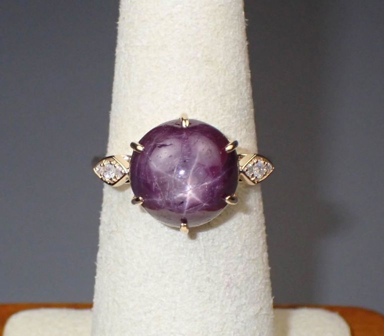 Star ruby, diamond and 14k gold ring