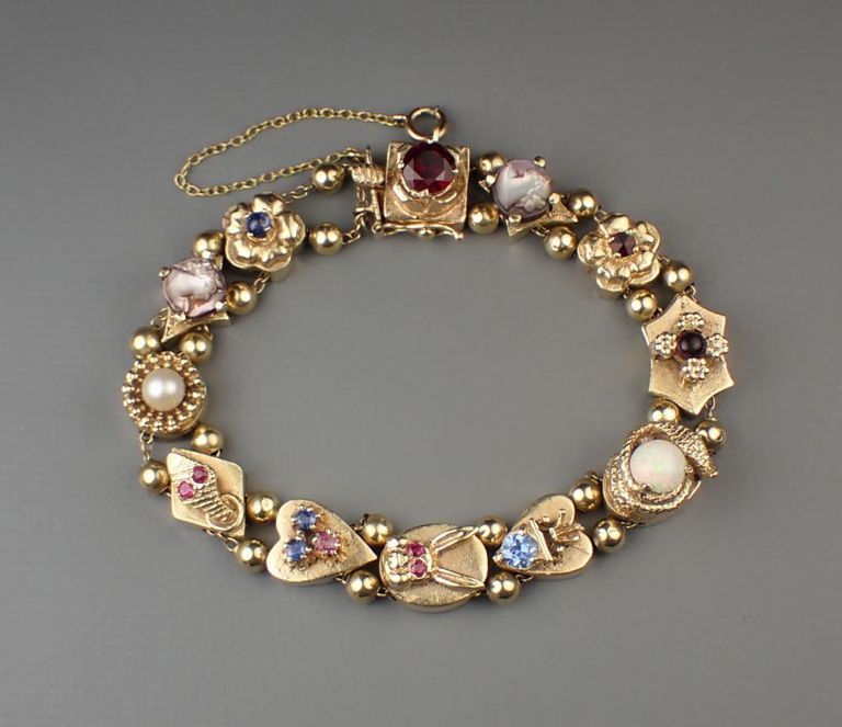 Gemstone and 14k yellow gold slide bracelet