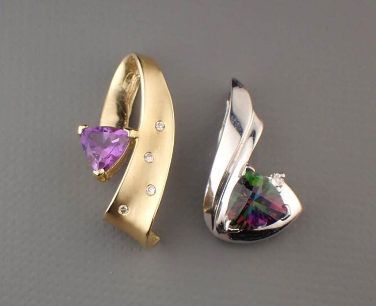 Two gemstone and 14k gold pendants