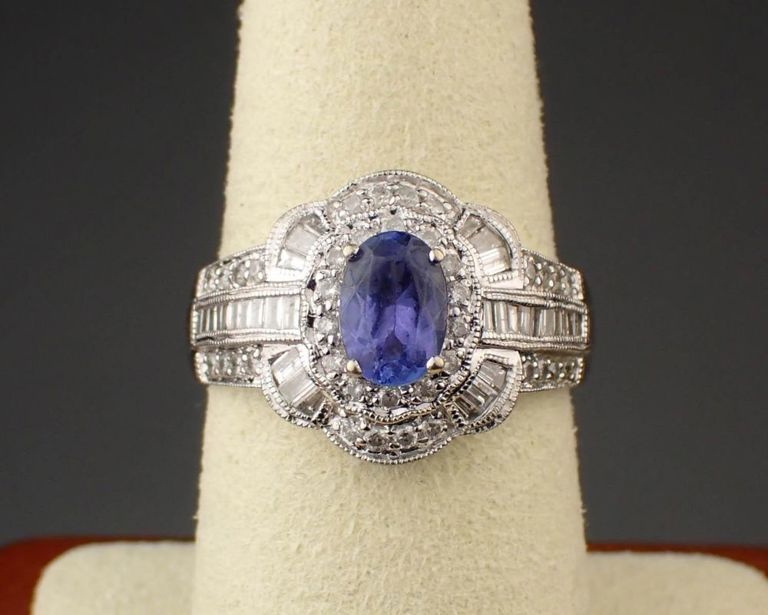 Tanzanite, diamond and 14k white gold ring