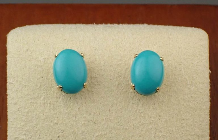 Turquoise and 14k yellow gold ear studs