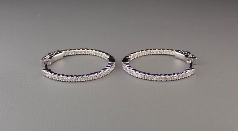 Diamond and 14k white gold hoop earrings