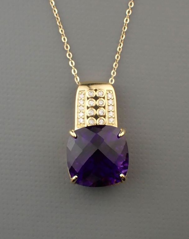 Amethyst, diamond and 14k gold pendant necklace