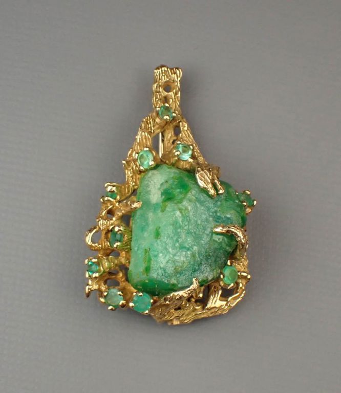 18k yellow gold emerald pendant/brooch