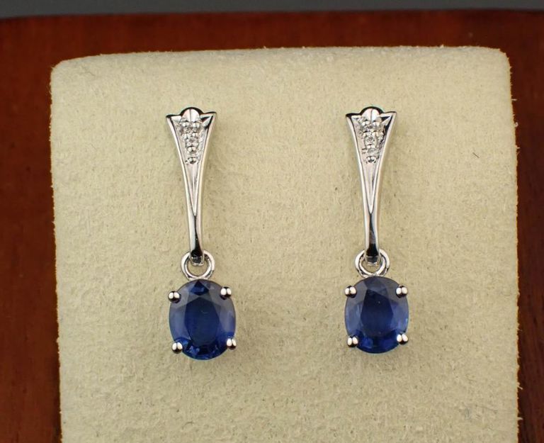 14k white gold sapphire and diamond dangle earrings