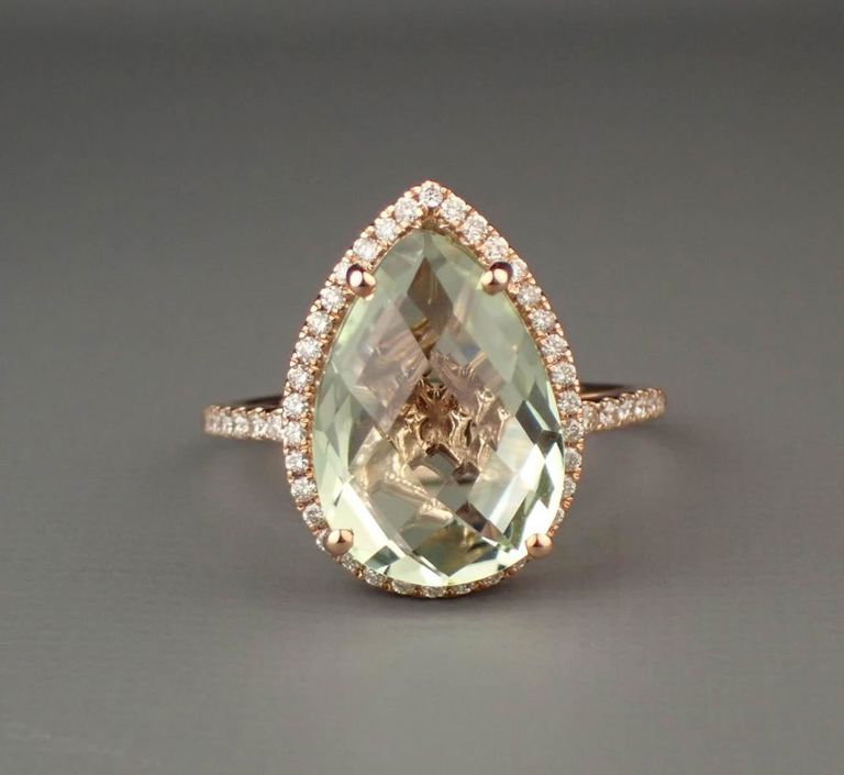 14k rose gold ring with prasiolite and diamonds