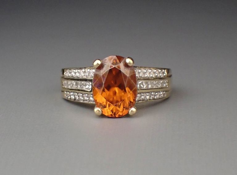 14k yellow gold spessartite and diamond ring