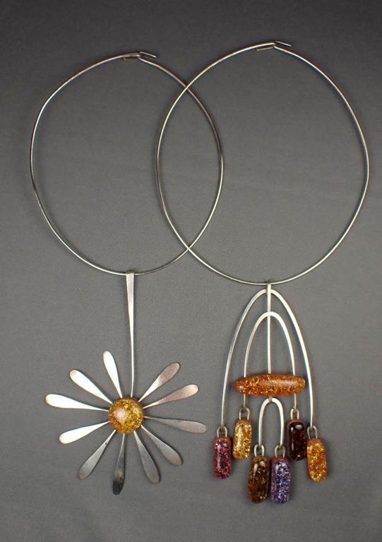 Two Elsa Freund modernist silver necklaces