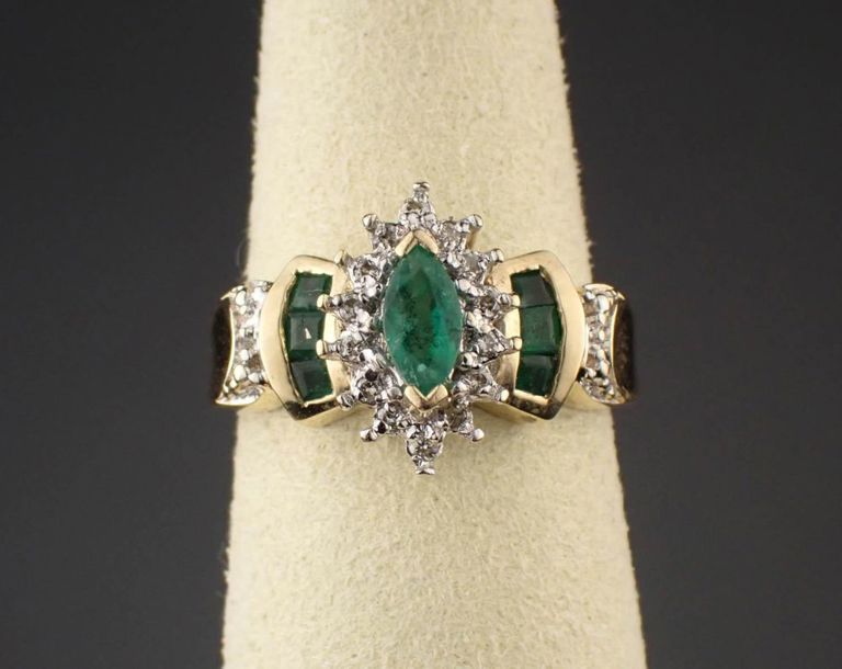 Emerald, diamond and 10k two-tone gold ring