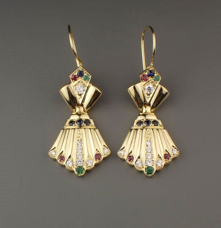 Gemstone and 14k yellow gold dangle earrings