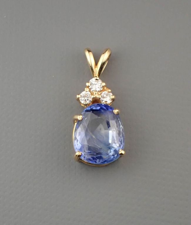 14k yellow gold sapphire and diamond pendant