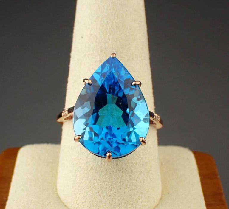 14k rose gold blue topaz and diamond ring