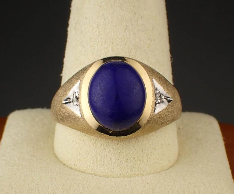 Men's 10k two-tone gold lapis and diamond ring