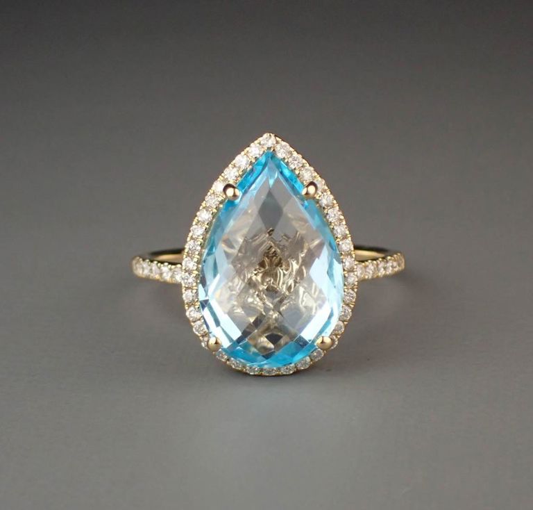 14k gold blue topaz and diamond ring