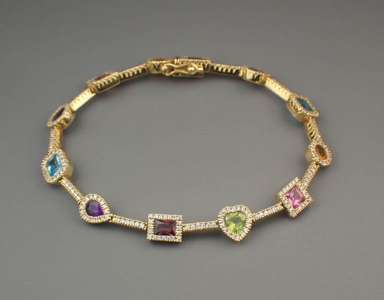 18k gold gemstone and diamond bracelet