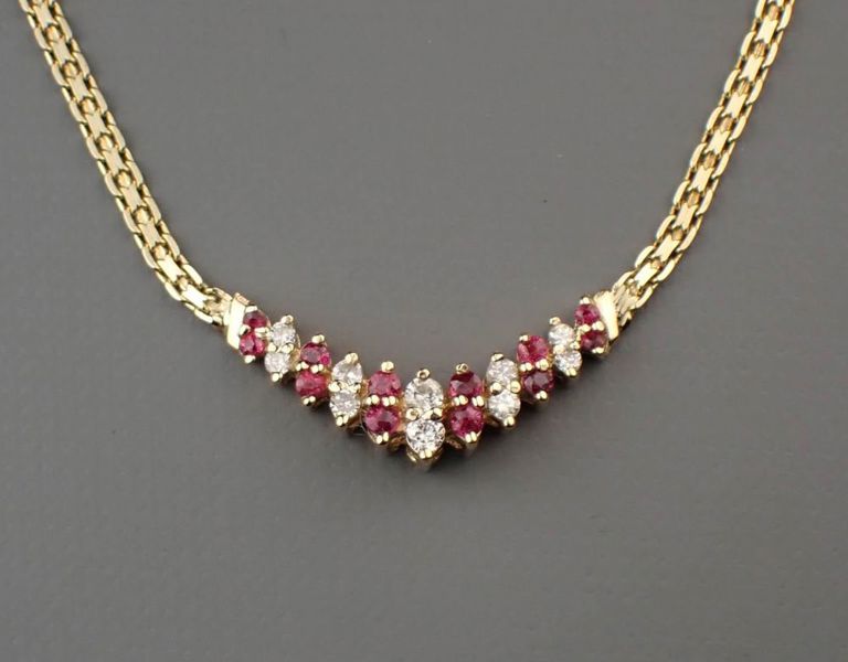 14k yellow gold diamond and ruby necklace