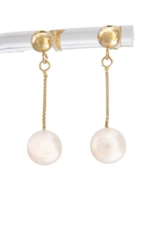 14k gold drop pearl earrings