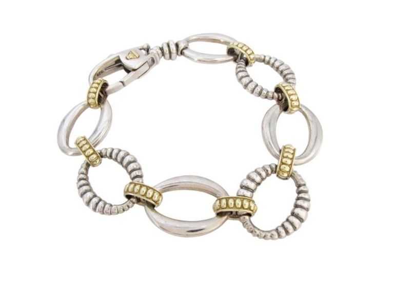 Lagos 18k gold and sterling silver Caviar link bracelet