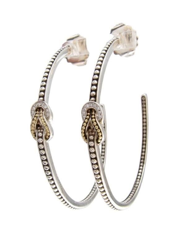 Lagos 18k gold and sterling silver diamond hoop earrings