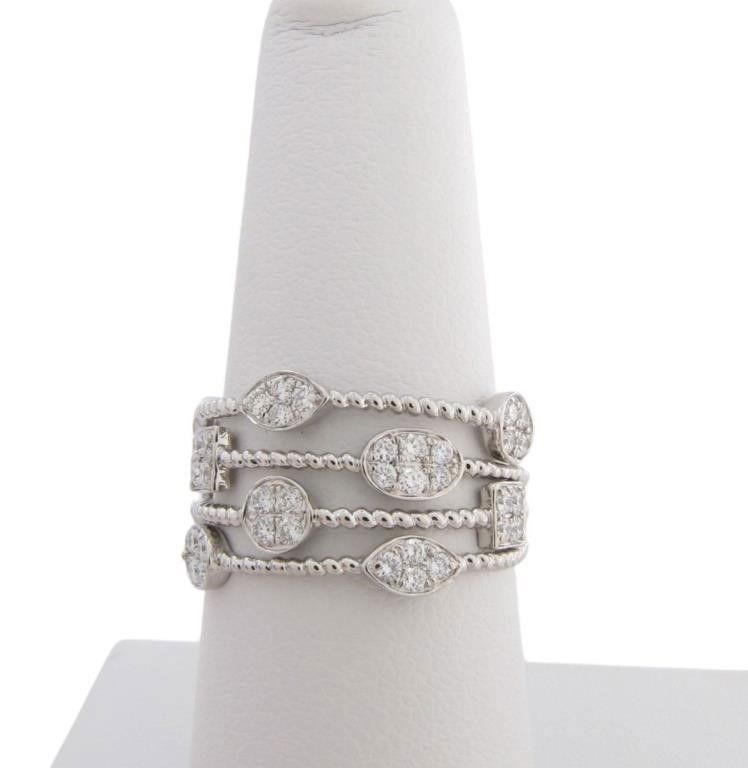 14k white gold four-row diamond band ring