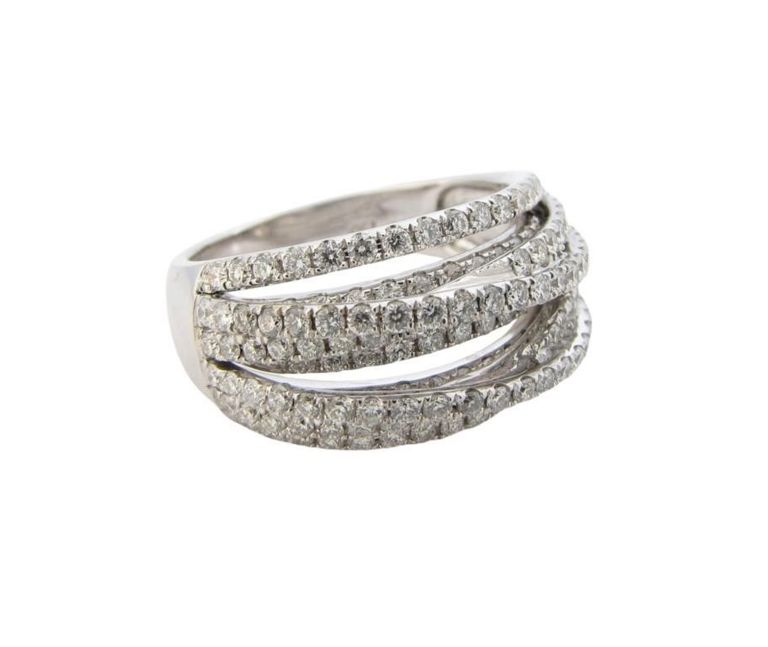 18k white gold diamond crossover ring