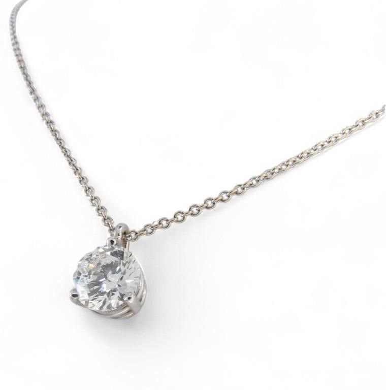 14k white gold diamond solitaire pendant with chain