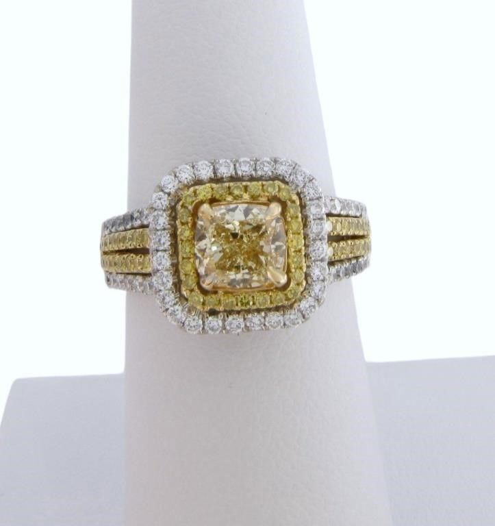 18k white gold fancy yellow and white diamond ring