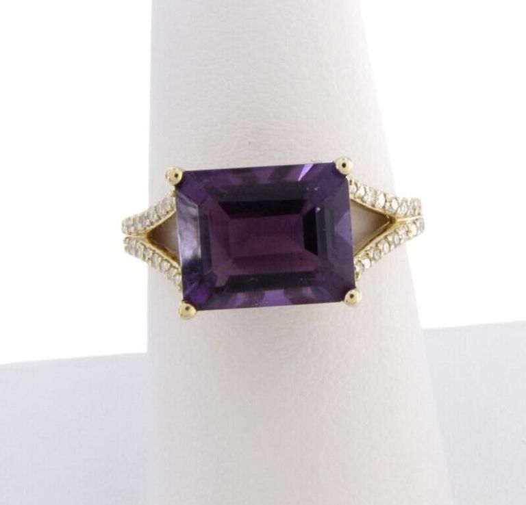 14k gold amethyst and diamond ring