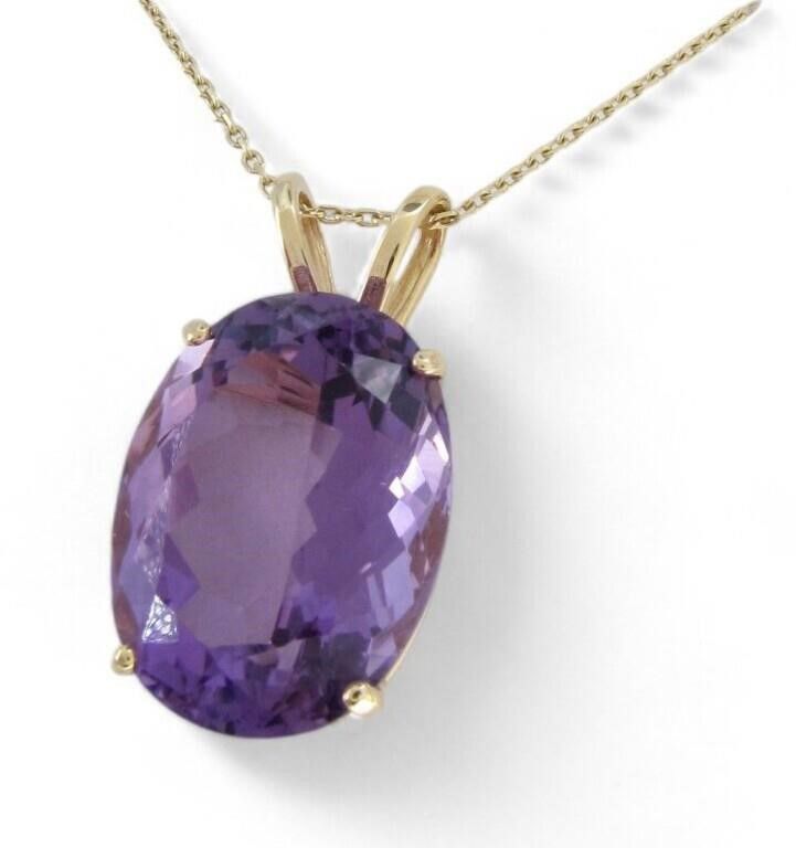 14k gold amethyst pendant with chain