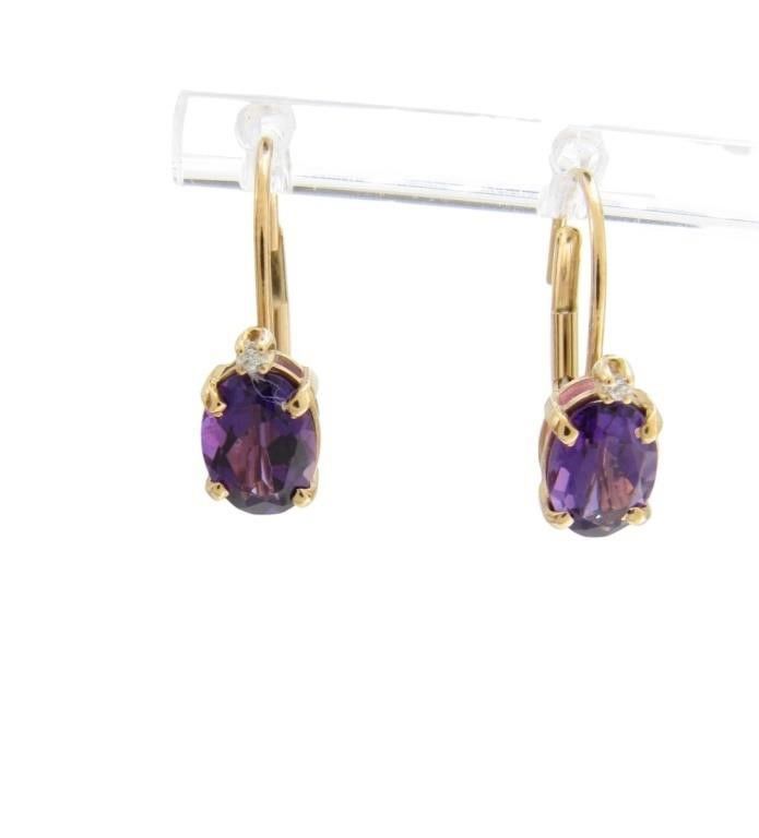 14k gold amethyst Euro wire earrings