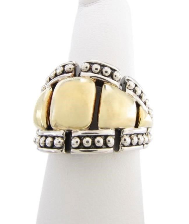 Lagos 18k gold and sterling silver Caviar style ring