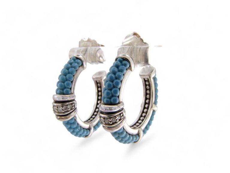 Lagos Caviar Sterling/Ceramic Diamond Hoop Earring