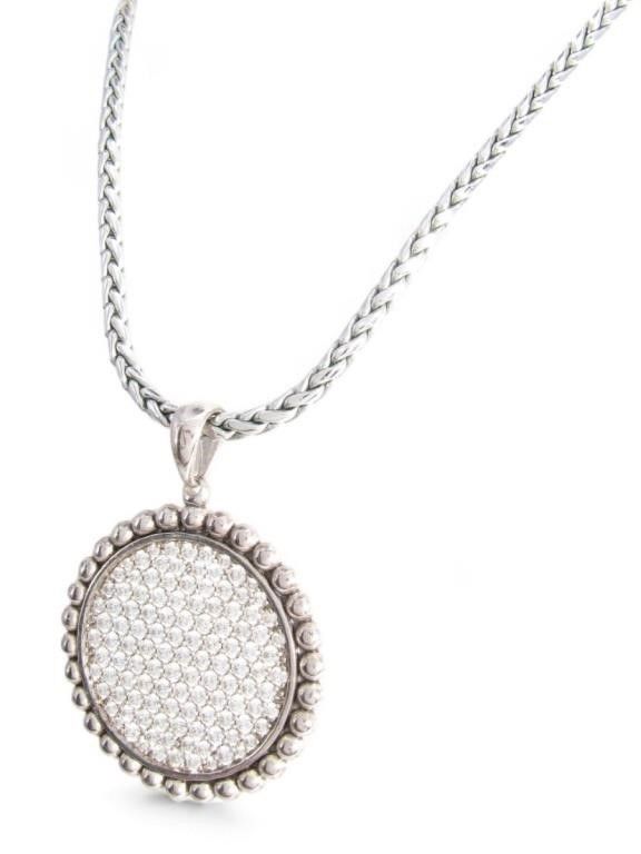 Lagos Caviar diamond pave pendant with chain