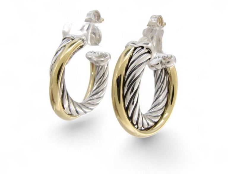 David Yurman sterling silver and 18k gold huggie earrings