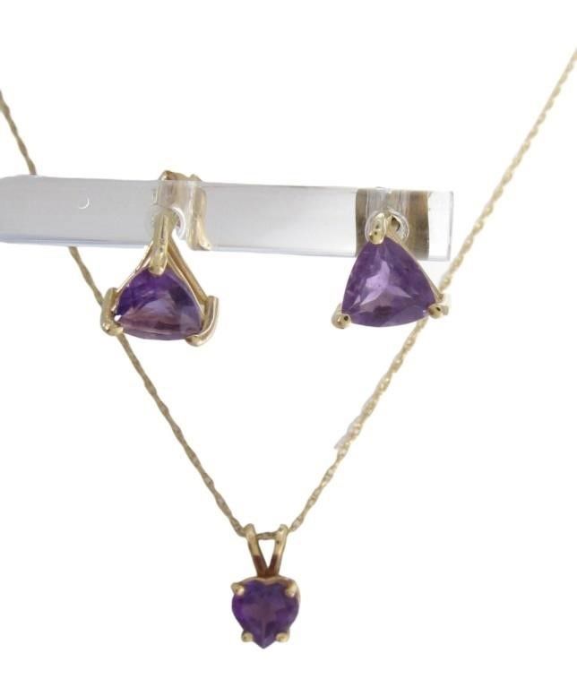 14k gold amethyst necklace and earrings set