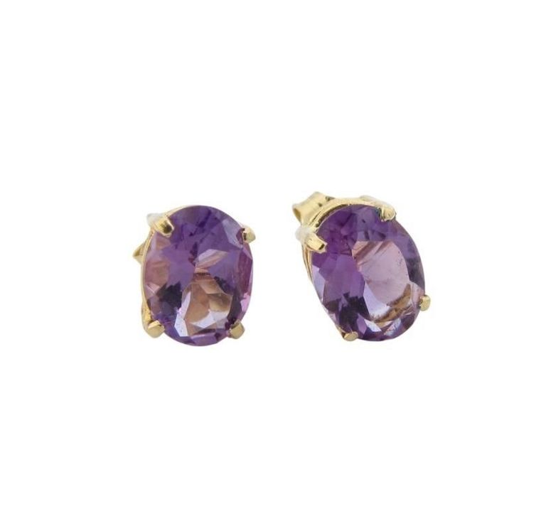 14k gold amethyst oval stud earrings