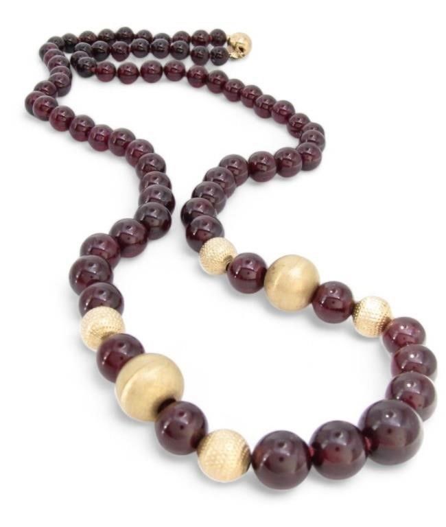 Garnet and 14k gold bead necklace