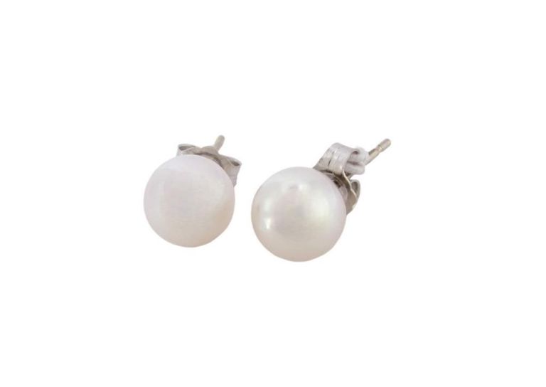 14k white gold cultured pearl stud earrings