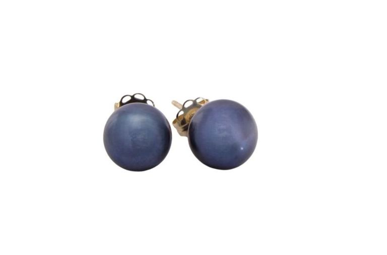 14k gold cultured black pearl stud earrings