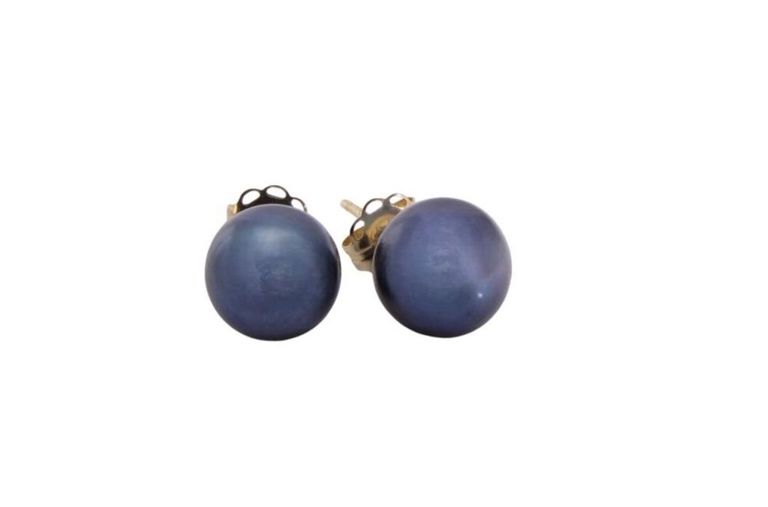 14k gold cultured black pearl stud earrings