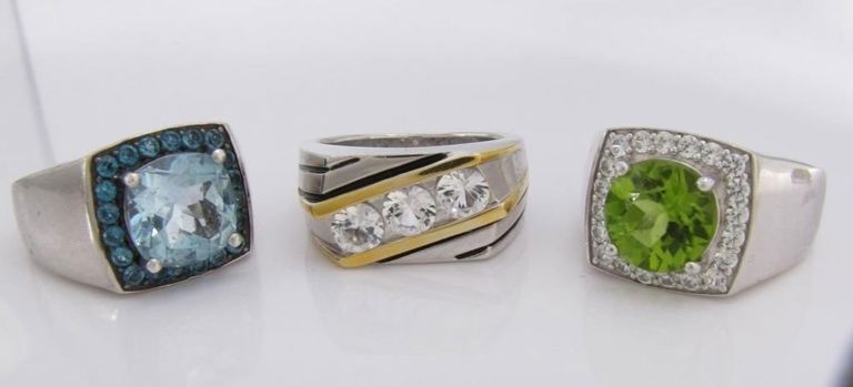 Three BBJ sterling silver gemstone rings