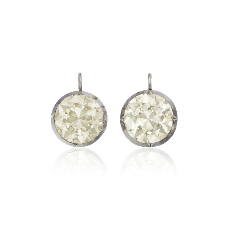 14k yellow gold and silver diamond earrings