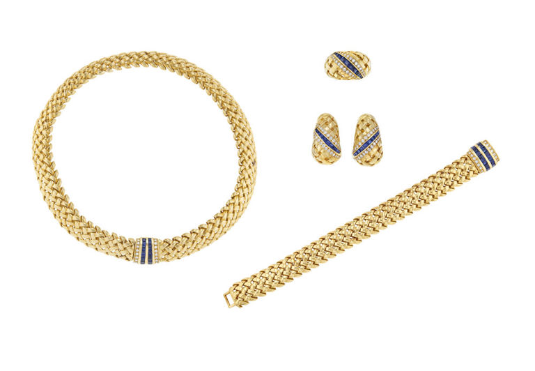 18k yellow gold sapphire and diamond 'vannerie' jewelry