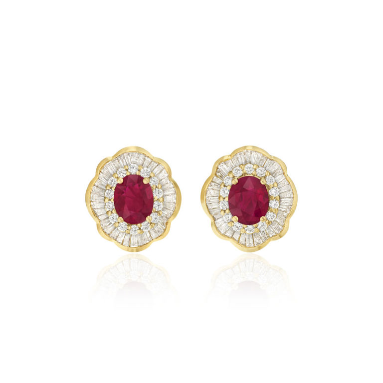 14k yellow gold ruby and diamond earrings