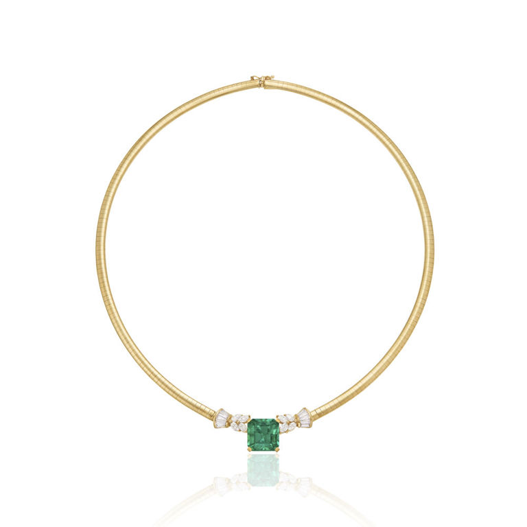 18k yellow gold emerald and diamond necklace