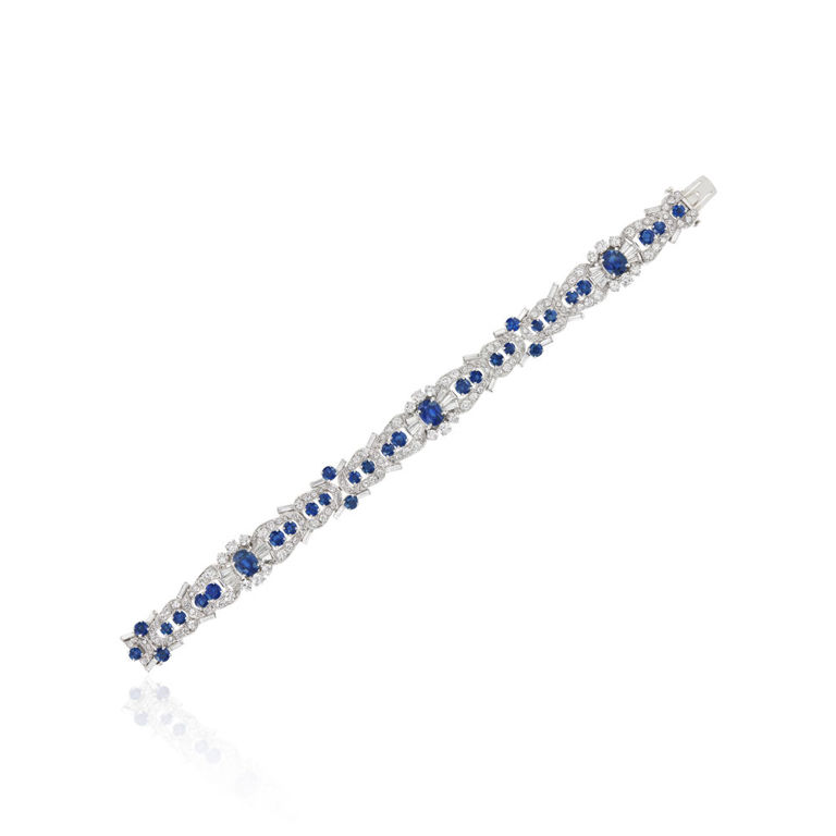 Platinum sapphire and diamond bracelet